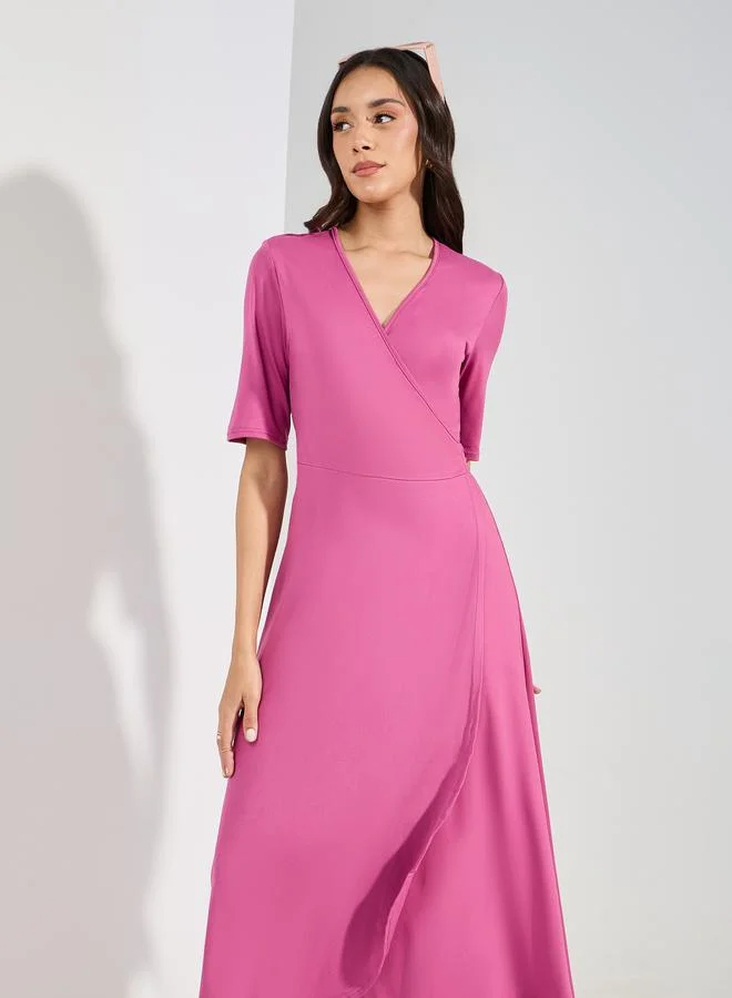 Styli Solid Wrap Midi Dress