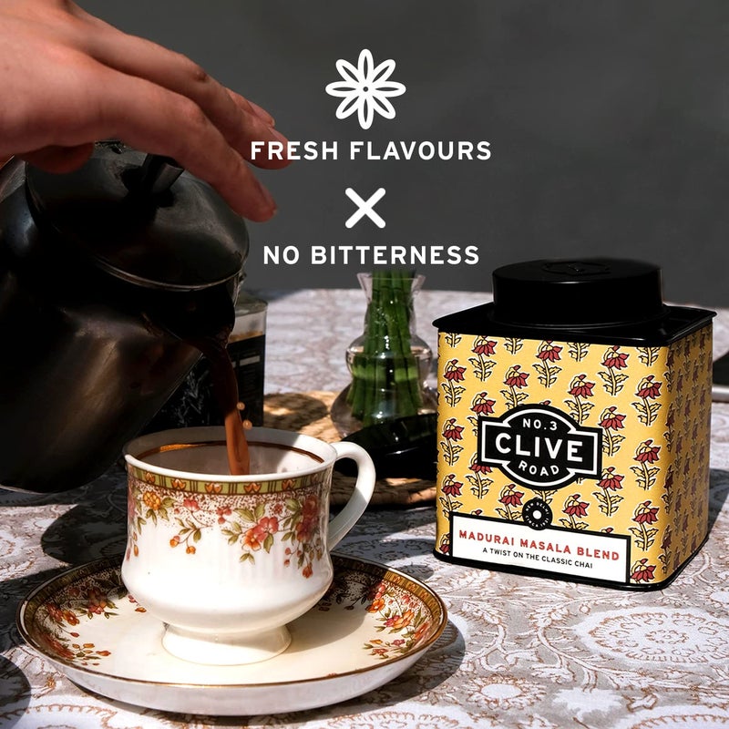No. 3 Clive Road Masala Chai - 60+ Cups, Premium Tin, Iced/Hot, 100% Natural Spices Cardamom, Ginger, Cloves, Cinnamon, Black Pepper & Marigolds Tea Powder, 125 Gram - Image 2
