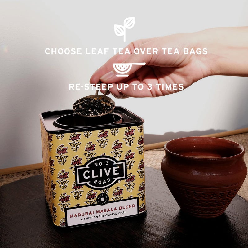 No. 3 Clive Road Masala Chai - 60+ Cups, Premium Tin, Iced/Hot, 100% Natural Spices Cardamom, Ginger, Cloves, Cinnamon, Black Pepper & Marigolds Tea Powder, 125 Gram - Image 3
