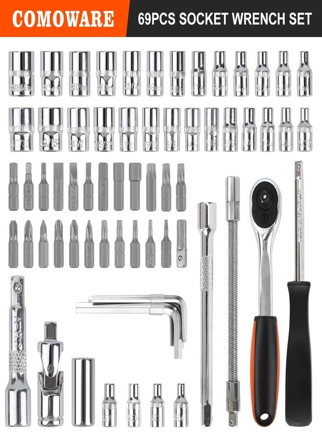 COMOWARE Socket Sets Metric & Standard/Ratchet Set, Mechanic Tools Set 69 Pieces 1/4'' & 3/8'' Drive Socket Wrench Set Extension Bar For Automotive Repair And Home Use - Image 2