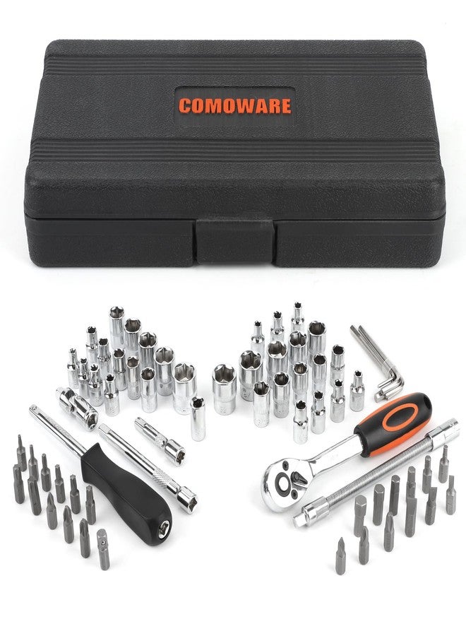 COMOWARE Socket Sets Metric & Standard/Ratchet Set, Mechanic Tools Set 69 Pieces 1/4'' & 3/8'' Drive Socket Wrench Set Extension Bar For Automotive Repair And Home Use - Image 1