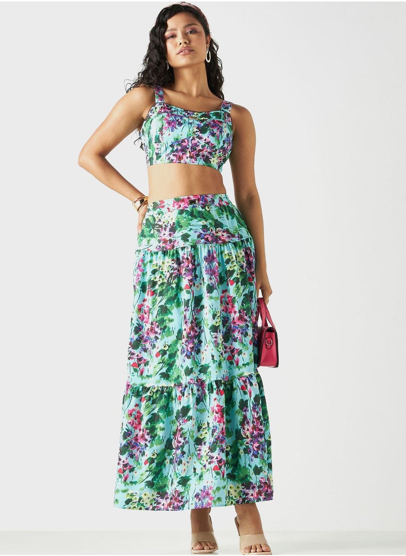 2Xtremz - Square Neck Floral Print Crop Top - Image 1