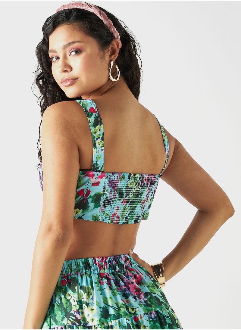 2Xtremz - Square Neck Floral Print Crop Top - Image 1