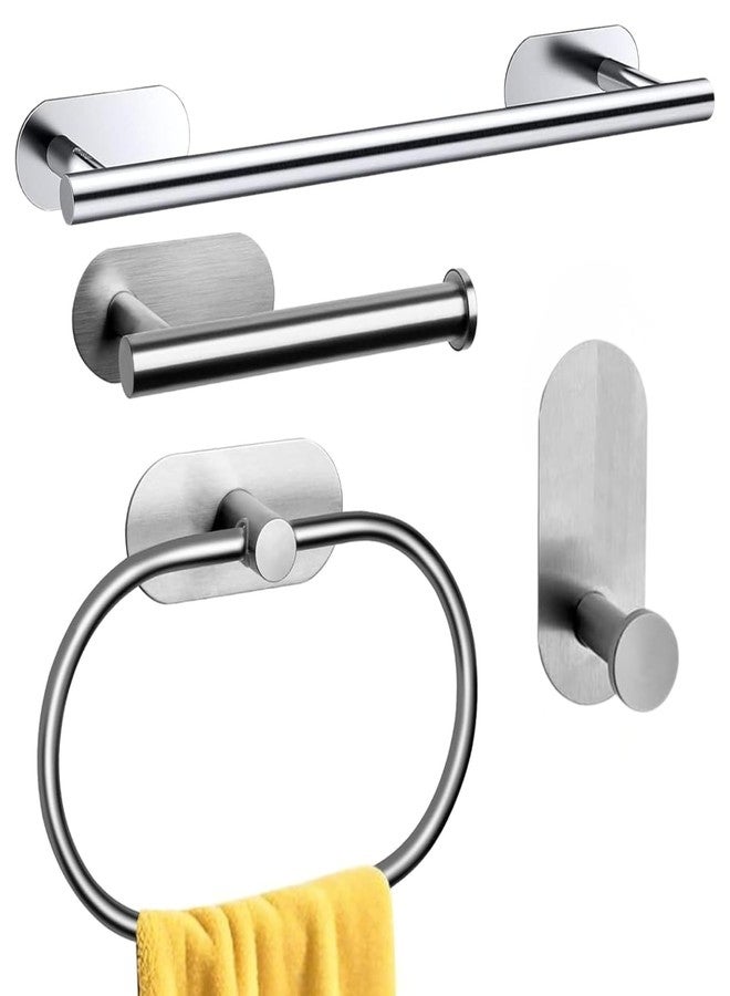 JIALTO Bathroom Towel Holder | 4 Pcs Wall Mounted Bathroom Clothes Hanger with Adhesive Hooks | Towel Rod | Tissue Paper Holder | Bathroom Fittings Rod & Towel Stand (Silver, 4 - Pieces Set) - Image 1