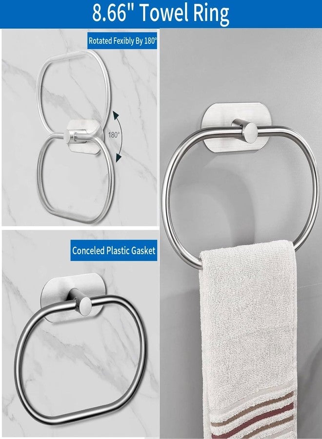 JIALTO Bathroom Towel Holder | 4 Pcs Wall Mounted Bathroom Clothes Hanger with Adhesive Hooks | Towel Rod | Tissue Paper Holder | Bathroom Fittings Rod & Towel Stand (Silver, 4 - Pieces Set) - Image 5