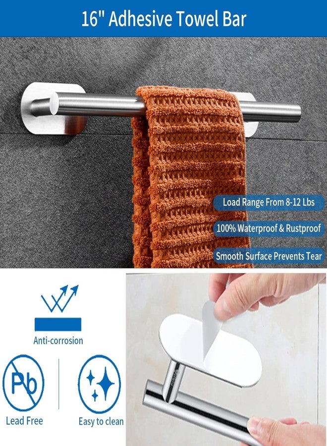 JIALTO Bathroom Towel Holder | 4 Pcs Wall Mounted Bathroom Clothes Hanger with Adhesive Hooks | Towel Rod | Tissue Paper Holder | Bathroom Fittings Rod & Towel Stand (Silver, 4 - Pieces Set) - Image 3