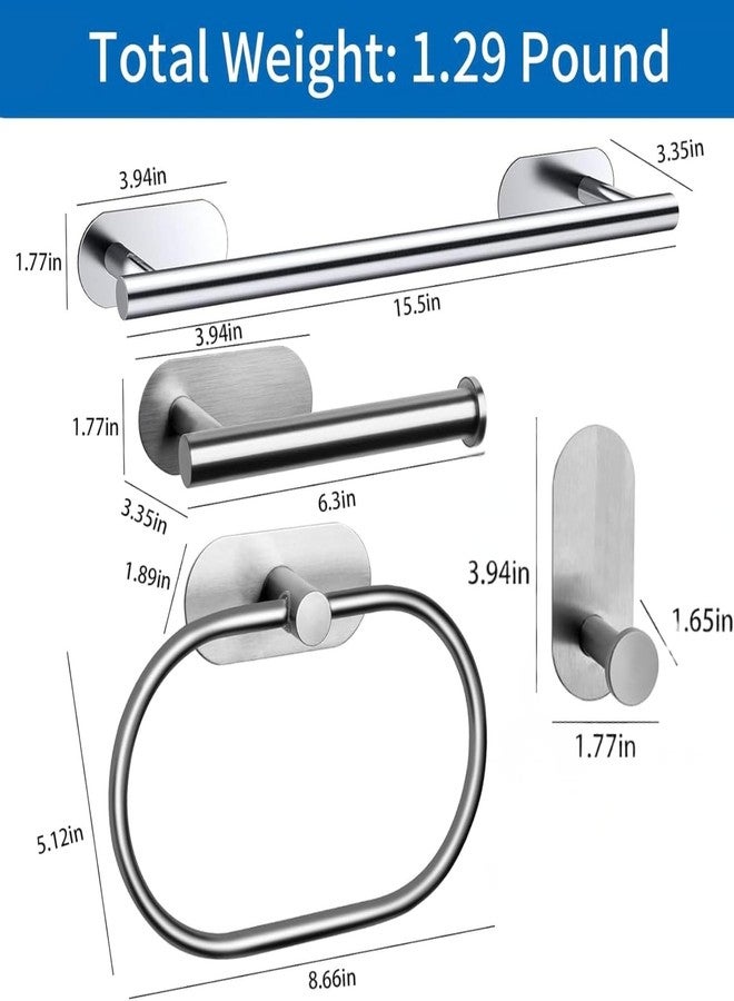 JIALTO Bathroom Towel Holder | 4 Pcs Wall Mounted Bathroom Clothes Hanger with Adhesive Hooks | Towel Rod | Tissue Paper Holder | Bathroom Fittings Rod & Towel Stand (Silver, 4 - Pieces Set) - Image 2
