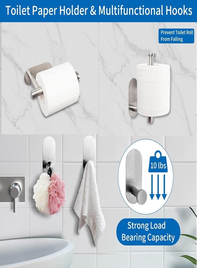 JIALTO Bathroom Towel Holder | 4 Pcs Wall Mounted Bathroom Clothes Hanger with Adhesive Hooks | Towel Rod | Tissue Paper Holder | Bathroom Fittings Rod & Towel Stand (Silver, 4 - Pieces Set) - Image 4