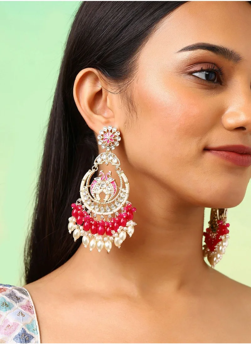 برياسي Peacocks Meenakari Kundan Stone Studded  Pearls Beaded Chandbalis