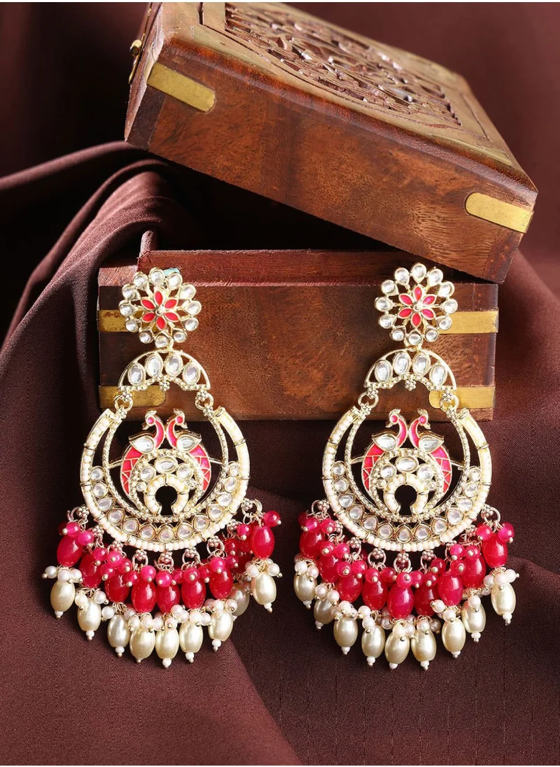 برياسي Peacocks Meenakari Kundan Stone Studded  Pearls Beaded Chandbalis
