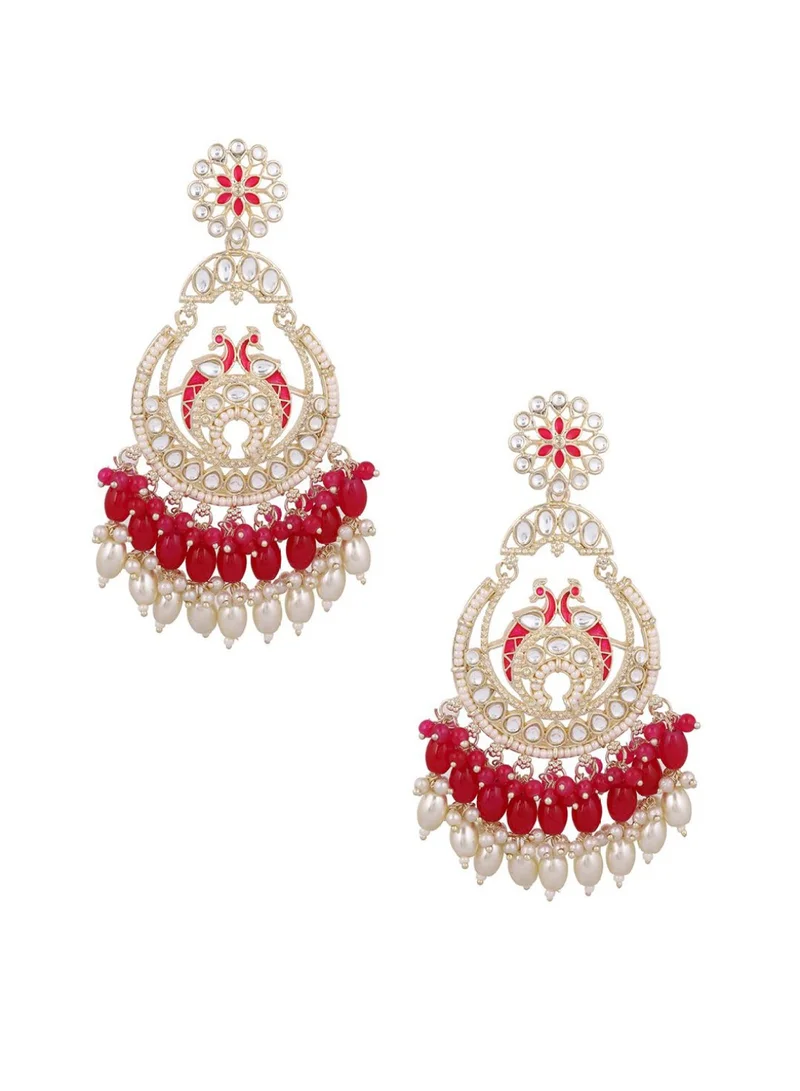 Priyaasi Peacocks Meenakari Kundan Stone Studded  Pearls Beaded Chandbalis