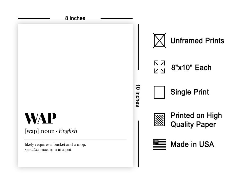 Poster Master Dictionary Art Poster - Definition of WAP Print - Typography Minimal Art - Gift for Him & Her - Funny Wall Decor for Dorm, Office, Bedroom or Living Room - 8x10 UNFRAMED Wall Art - Image 2