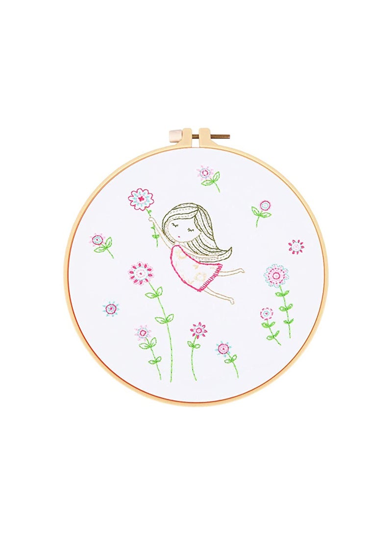 SOLARAE Embroidery Starter Kit with Pattern, Instructions, 3 Sets Cross Stitch Kit Include Embroidery Clothes with Plants Flowers Pattern, 3 Embroidery Hoops, Color Threads and Tools, Dreaming Girl - Image 4