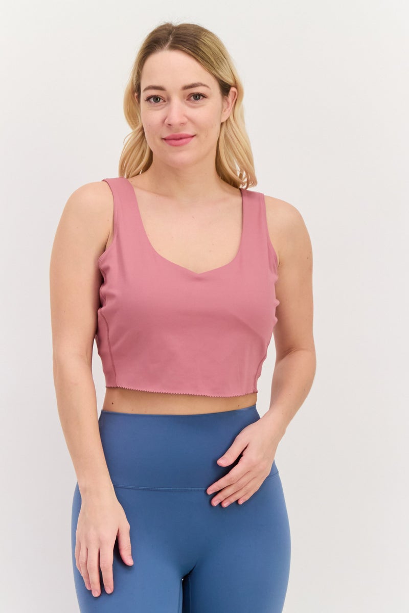 SKECHERS Women Brand Logo Light Padded Sports Bra, Mauve - Image 1