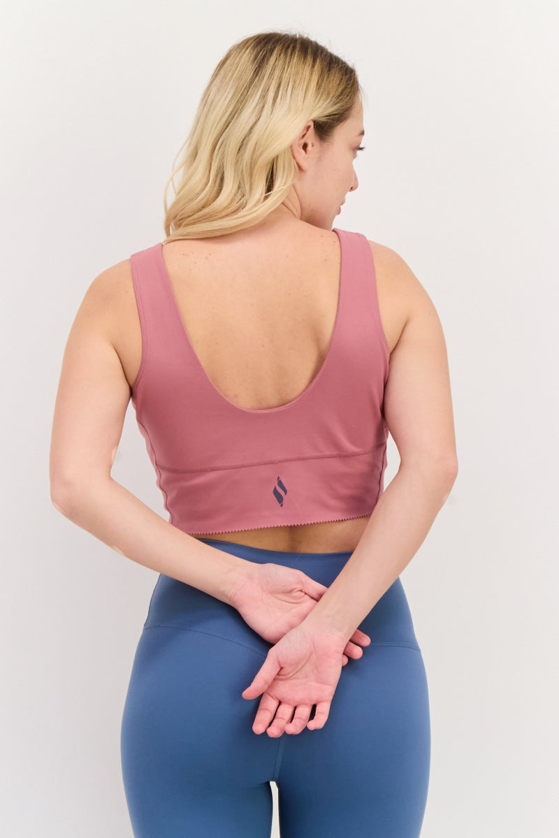 SKECHERS Women Brand Logo Light Padded Sports Bra, Mauve - Image 3