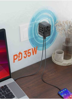Maxwell Electronics Maxwell 35W GaN Universal International Travel Adapter with 5 Port AC Travel Adapter Fast Charging Worldwide AC Outlet Plugs for USA, New Zealand, UK, Europe Travel Adapter  - Image 2