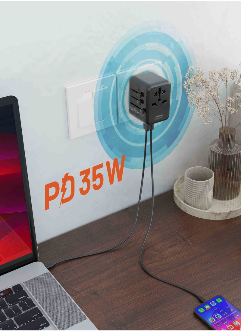 Maxwell Electronics Maxwell 35W GaN Universal International Travel Adapter with 5 Port AC Travel Adapter Fast Charging Worldwide AC Outlet Plugs for USA, New Zealand, UK, Europe Travel Adapter  - Image 2