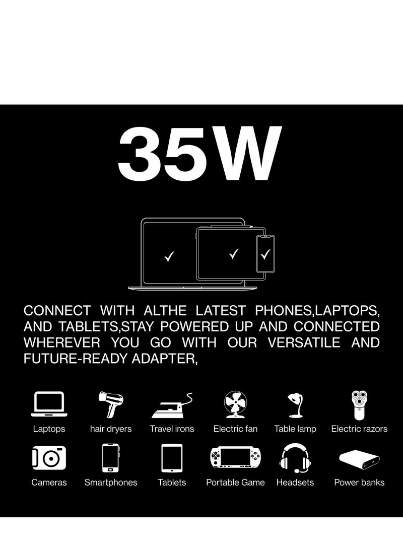 Maxwell Electronics Maxwell 35W GaN Universal International Travel Adapter with 5 Port AC Travel Adapter Fast Charging Worldwide AC Outlet Plugs for USA, New Zealand, UK, Europe Travel Adapter  - Image 5
