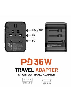 Maxwell Electronics Maxwell 35W GaN Universal International Travel Adapter with 5 Port AC Travel Adapter Fast Charging Worldwide AC Outlet Plugs for USA, New Zealand, UK, Europe Travel Adapter  - Image 3