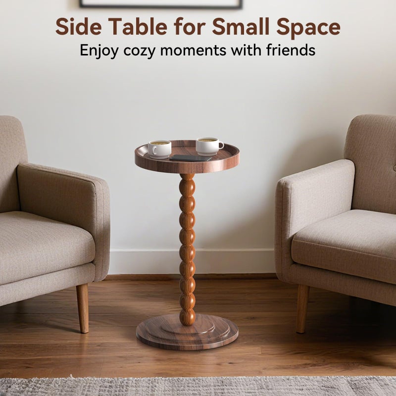 XNSDXV Round Side Table with Solid Wood Leg, Small Drink Table for Small Spaces, Martini Table with Raised Edge, Pedestal Side Table for Living Room, Bedroom,Sofa and Couch (Walnut Brown) - Image 3