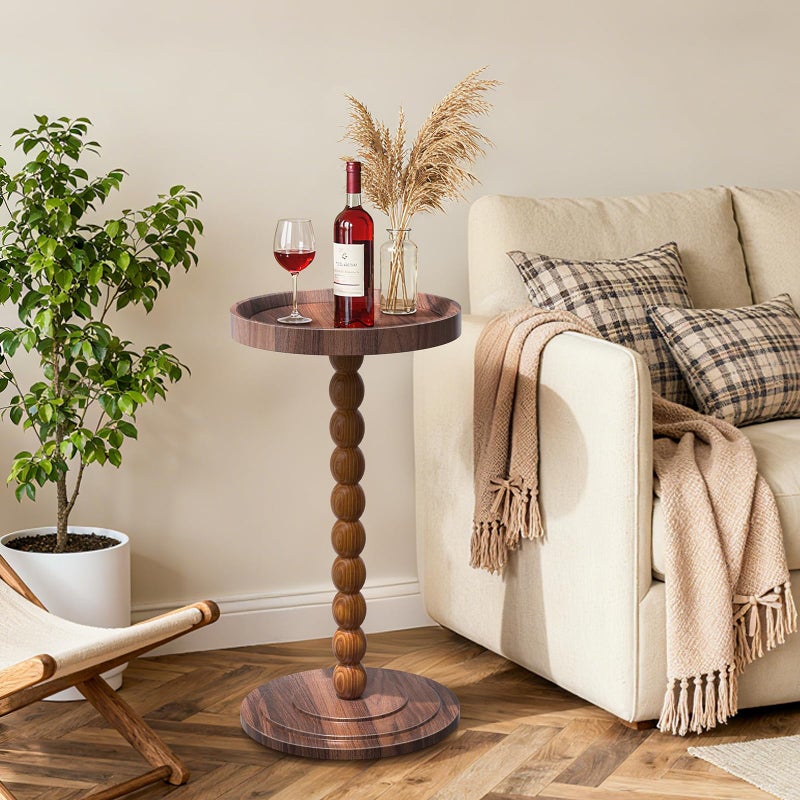 XNSDXV Round Side Table with Solid Wood Leg, Small Drink Table for Small Spaces, Martini Table with Raised Edge, Pedestal Side Table for Living Room, Bedroom,Sofa and Couch (Walnut Brown) - Image 4