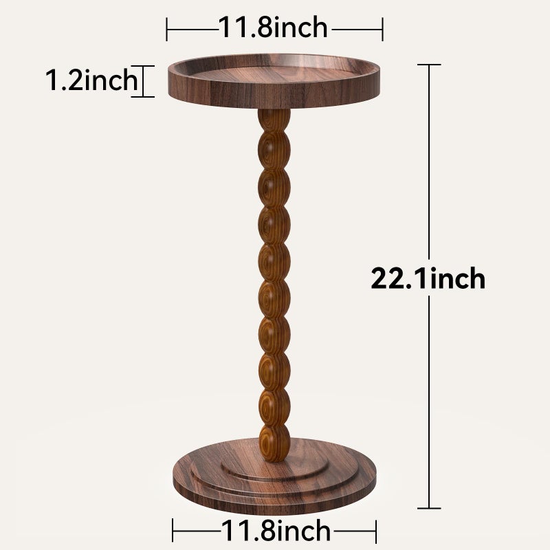 XNSDXV Round Side Table with Solid Wood Leg, Small Drink Table for Small Spaces, Martini Table with Raised Edge, Pedestal Side Table for Living Room, Bedroom,Sofa and Couch (Walnut Brown) - Image 2