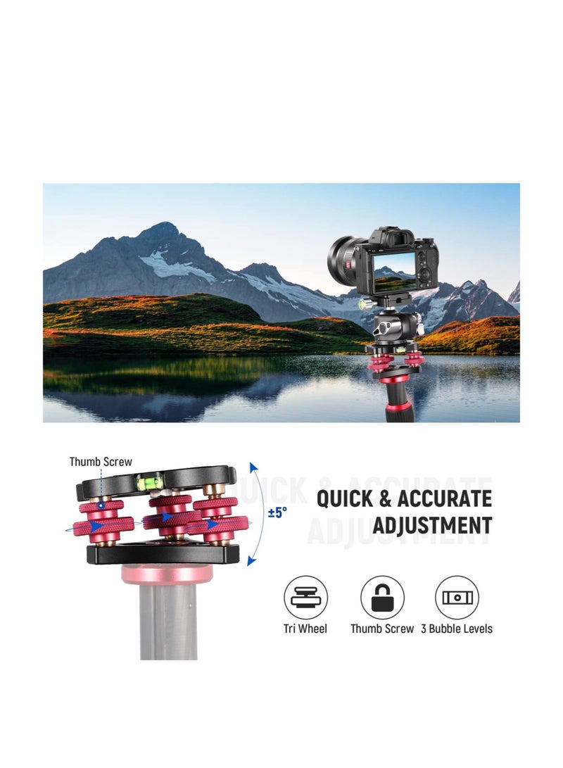 Captaintech Tripod Head Leveling Base, Camera Leveler, Aluminum Alloy 3 Axis Tri Wheel Head, 3/8” Thread, with +/-5 Degree Precision Adjustment for Macro Panoramic Photography, LP64 - Image 2