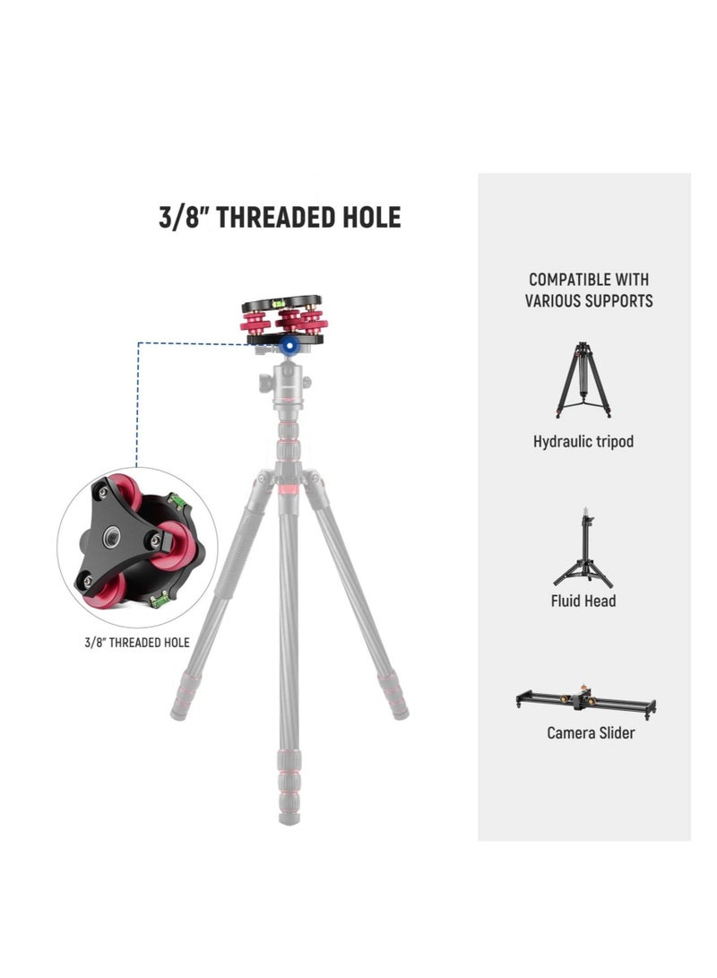 Captaintech Tripod Head Leveling Base, Camera Leveler, Aluminum Alloy 3 Axis Tri Wheel Head, 3/8” Thread, with +/-5 Degree Precision Adjustment for Macro Panoramic Photography, LP64 - Image 3