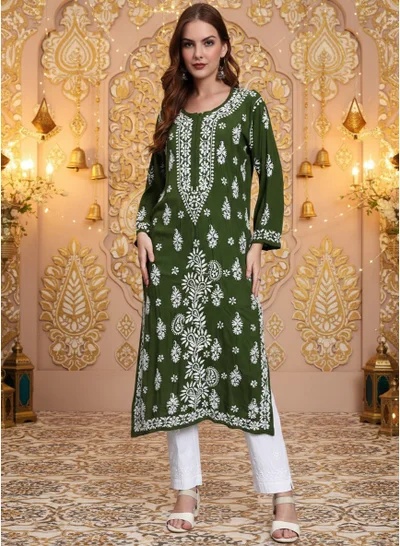 Alaya Women Chikankari Hand Embroidered Modal Kurta -AL4042