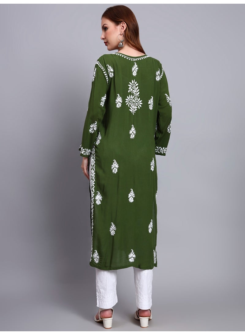 Alaya Women Chikankari Hand Embroidered Modal Kurta -AL4042 - Image 2