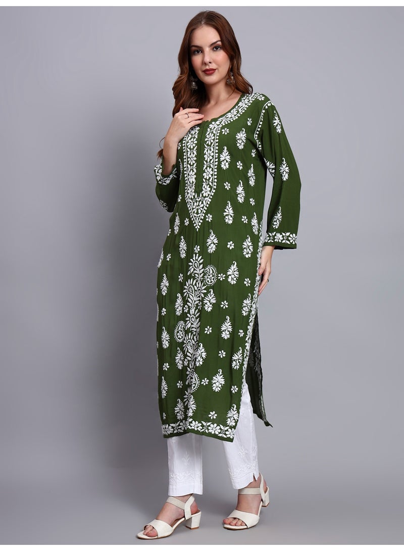 Alaya Women Chikankari Hand Embroidered Modal Kurta -AL4042 - Image 3