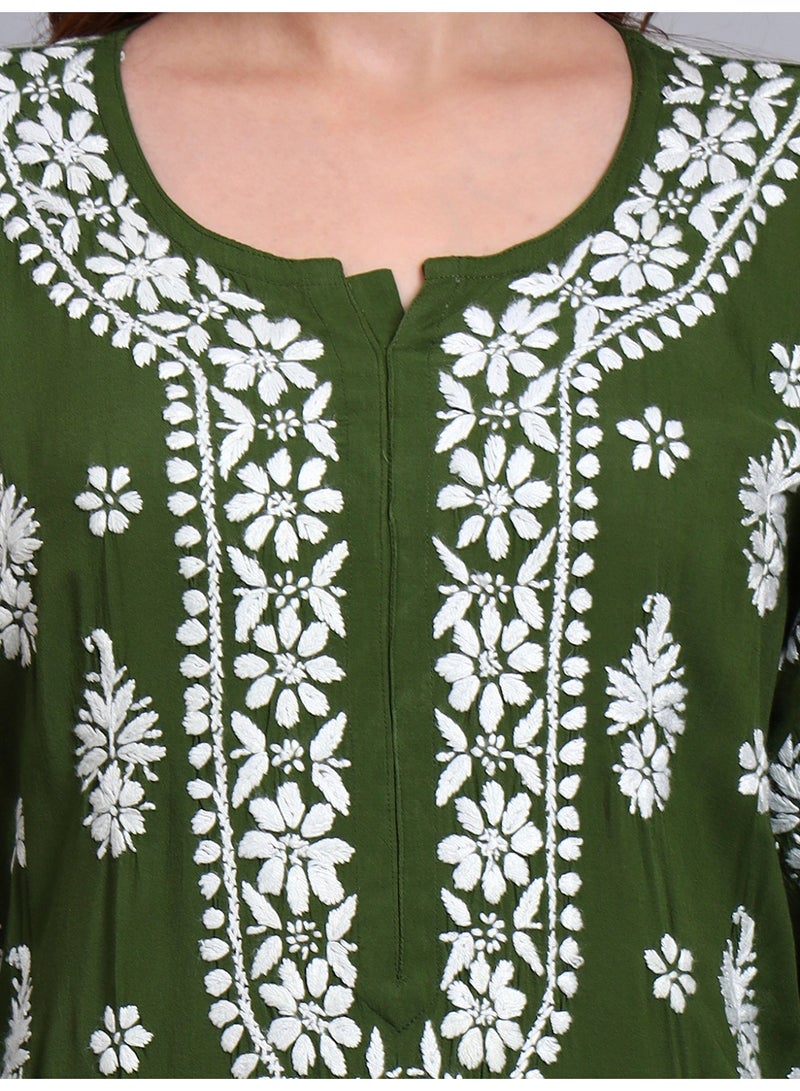 Alaya Women Chikankari Hand Embroidered Modal Kurta -AL4042 - Image 5