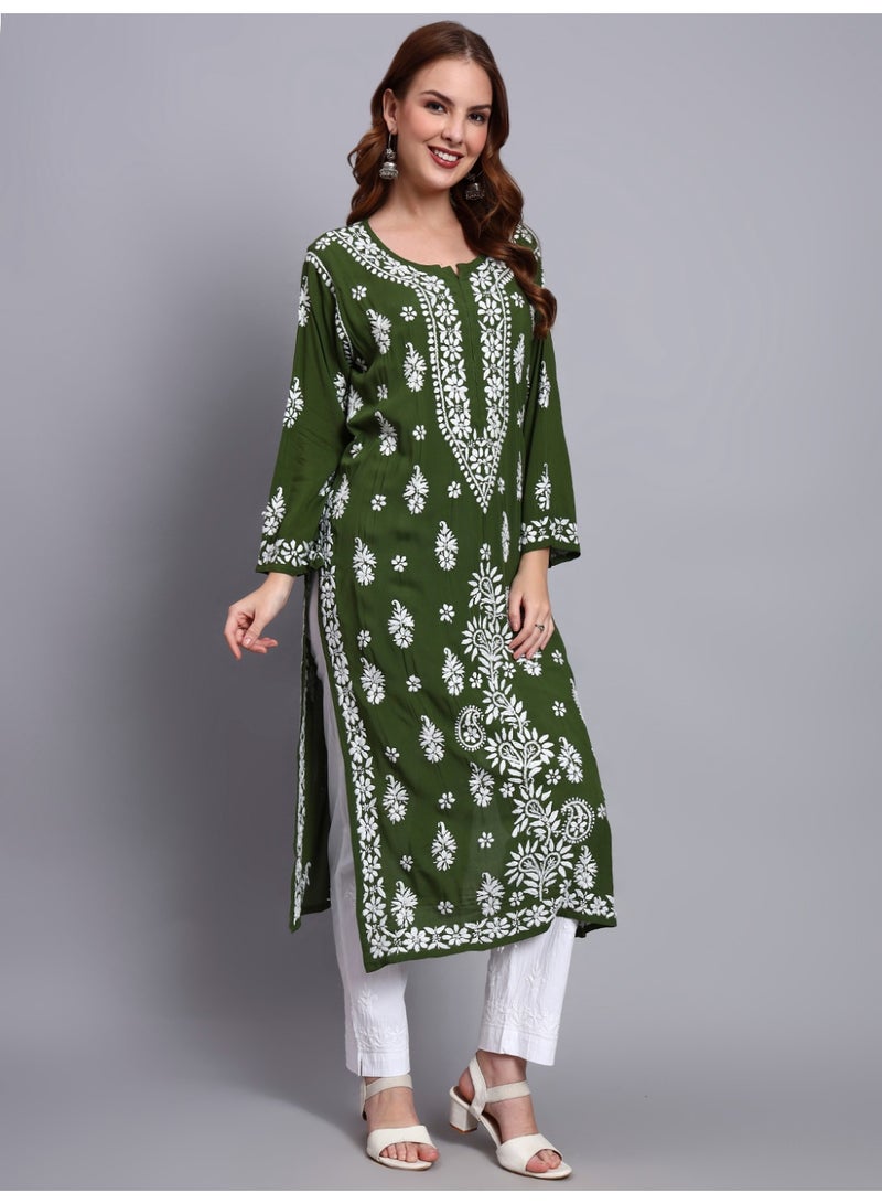 Alaya Women Chikankari Hand Embroidered Modal Kurta -AL4042 - Image 4