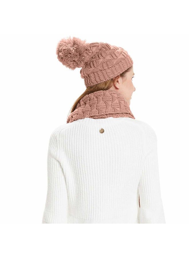 HANERDUN Women Girls Fashion Winter Warm Knitted Hat Beanie Hat Scarf Set, Shrimp Pink, One size - Image 2