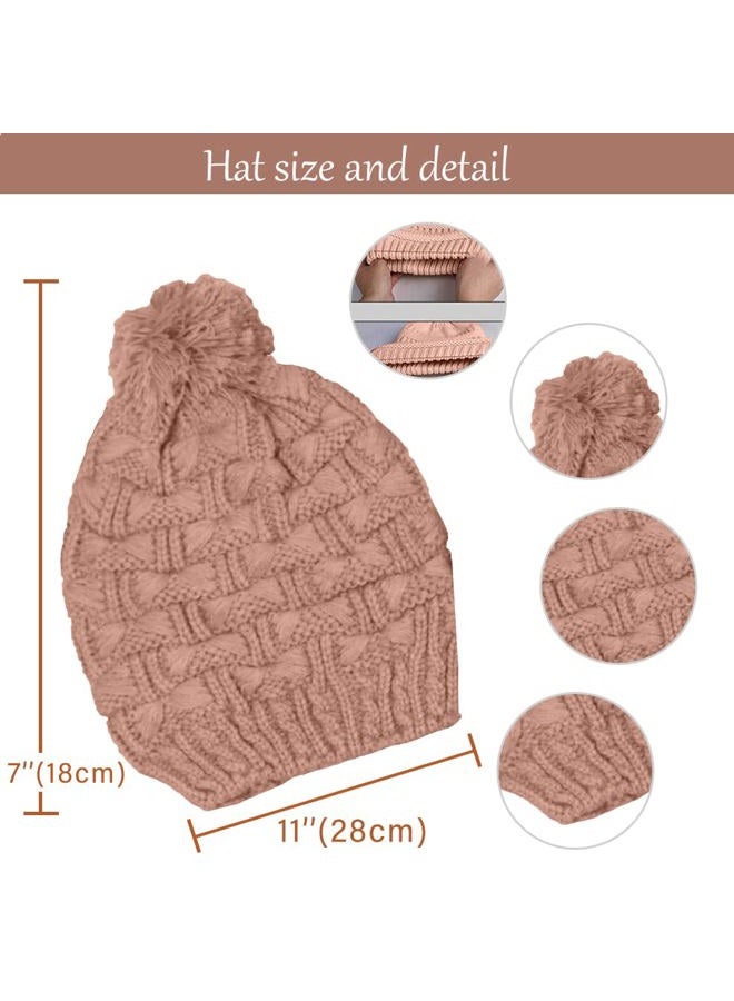 HANERDUN Women Girls Fashion Winter Warm Knitted Hat Beanie Hat Scarf Set, Shrimp Pink, One size - Image 3