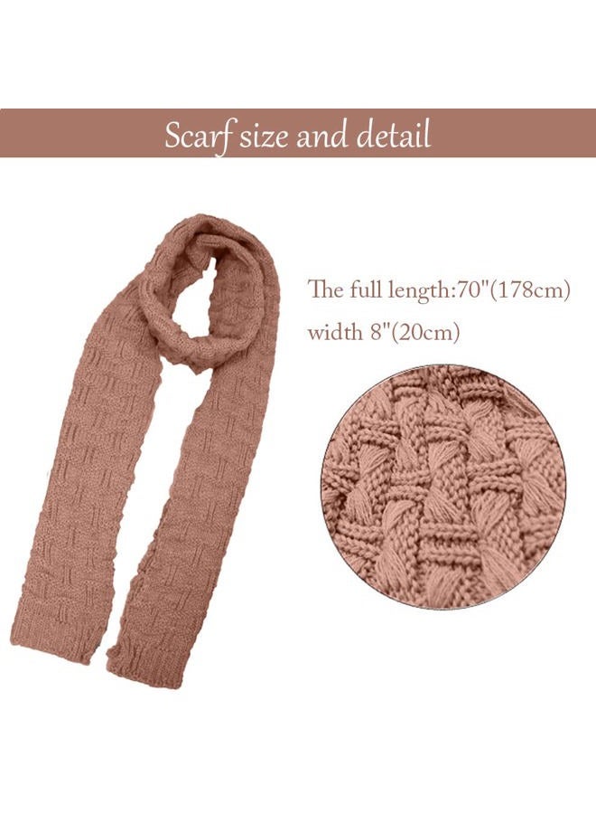 HANERDUN Women Girls Fashion Winter Warm Knitted Hat Beanie Hat Scarf Set, Shrimp Pink, One size - Image 4