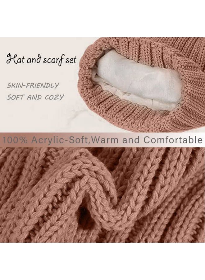 HANERDUN Women Girls Fashion Winter Warm Knitted Hat Beanie Hat Scarf Set, Shrimp Pink, One size - Image 5