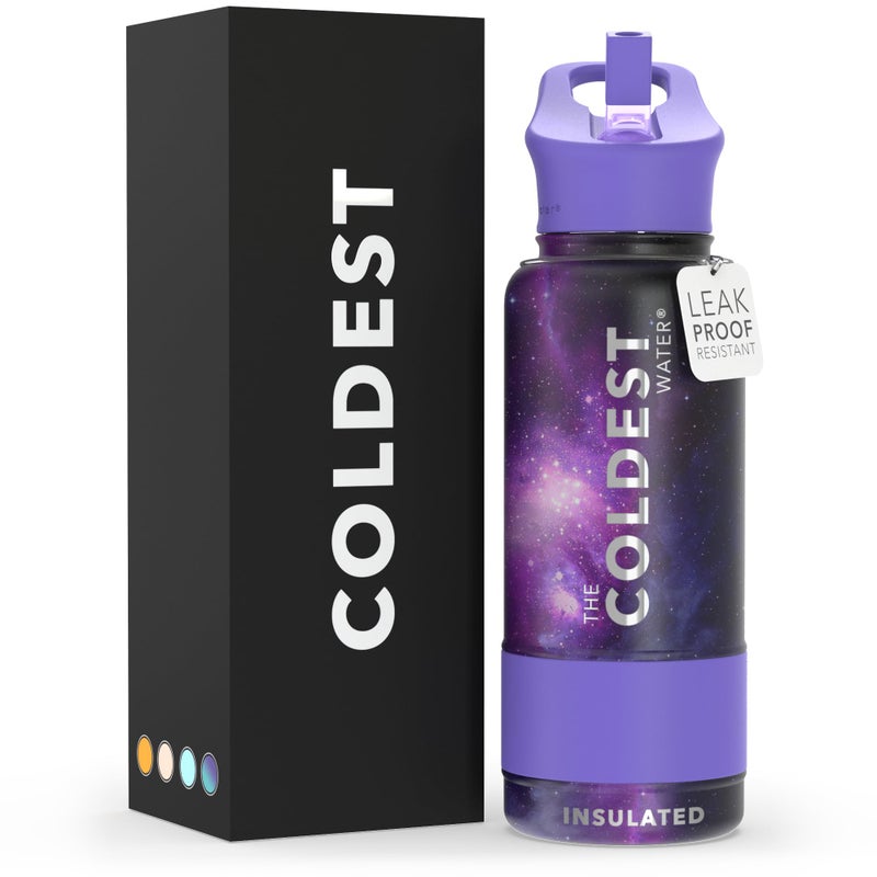 Coldest Insulated Water Bottle with Straw Lid Stainless Steel Metal Insulated Bottle for Men Women Astro Purple 32 oz