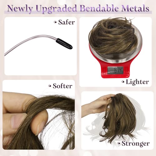 RUWISS Claw Clip Short Human Hair Ponytail Extension with Bendable Metals for DIY Styles, Straight Messy Bun Hair Piece for Women Thick Hairpieces for Daily Wear, 9 Inch Brown Mixed - Image 3