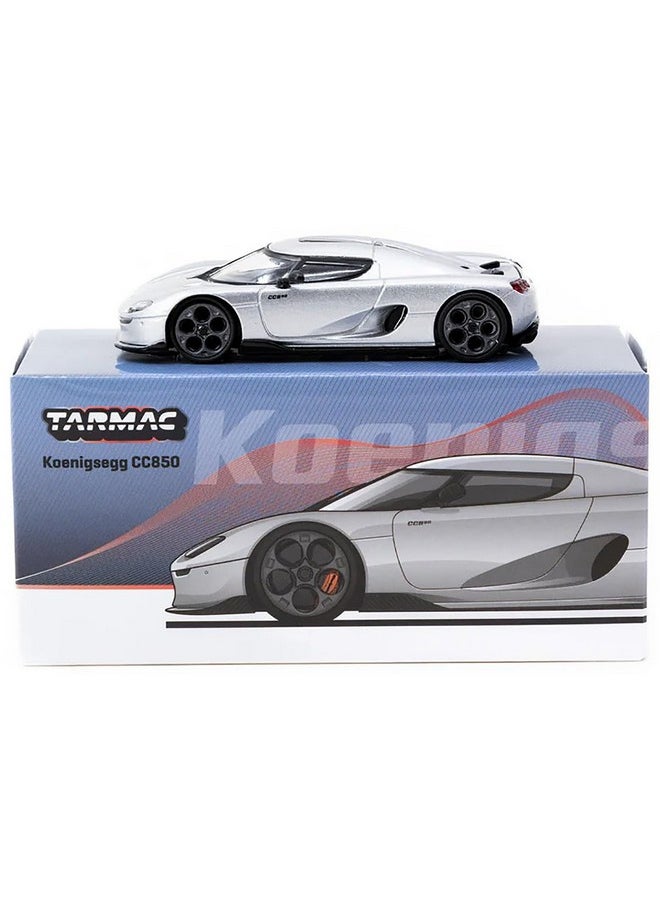 1:64 Scale Diecast Model Car Compatible with Koenigsegg CC850 Sliver Limited Edition by Tarmac T64G-TL051-SL  - Image 3
