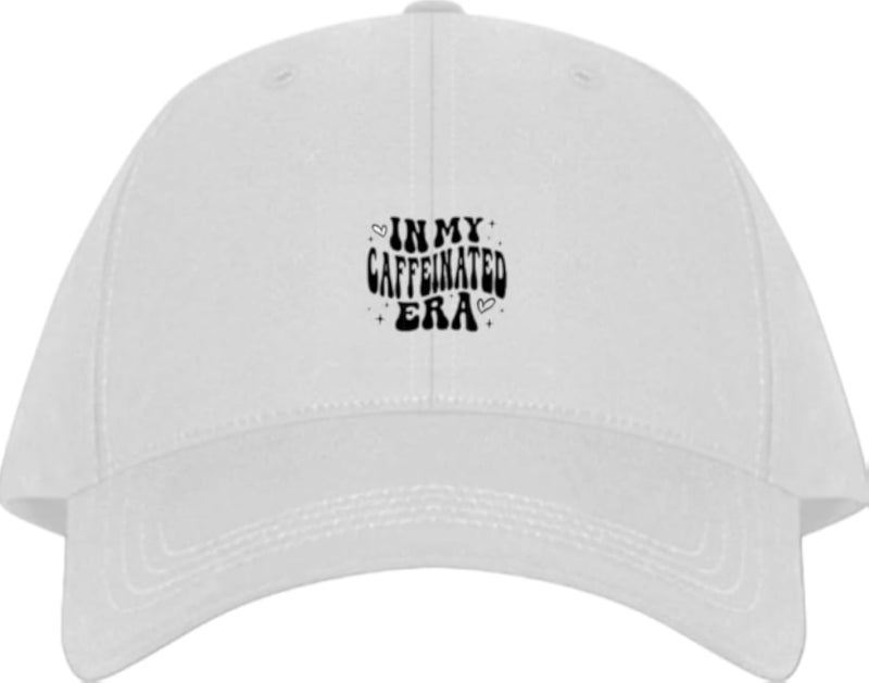 IN MY CAFFEINATED ERA Plain unisex baseball cap White
