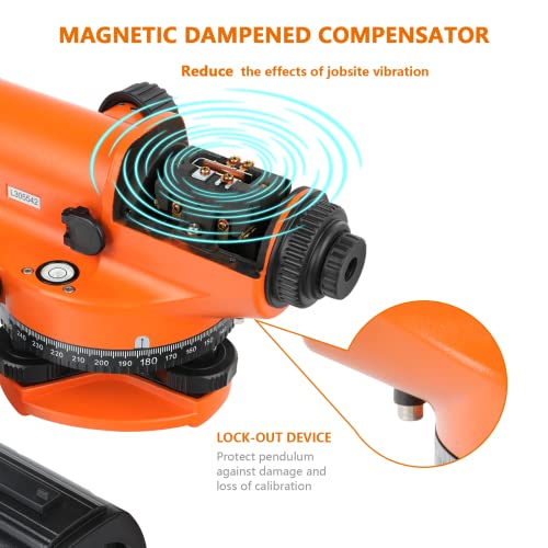 ajee Automatic Optical Level 32X with Self-Leveling Magnetic Dampened Compensator and Transport Lock, Height/Distance/Angle Measuring Tool 393Ft of 3/10" at 100Ft Leveling Accuracy IP54 Waterproof - Image 2