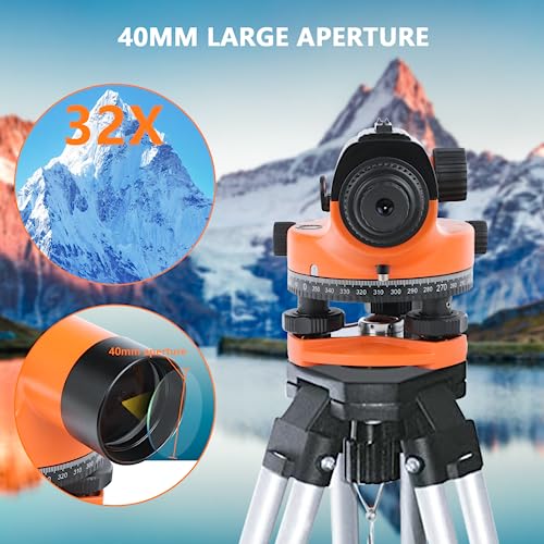 ajee Automatic Optical Level 32X with Self-Leveling Magnetic Dampened Compensator and Transport Lock, Height/Distance/Angle Measuring Tool 393Ft of 3/10" at 100Ft Leveling Accuracy IP54 Waterproof - Image 3