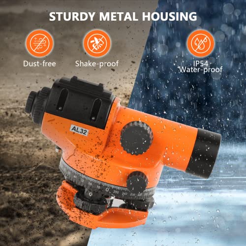 ajee Automatic Optical Level 32X with Self-Leveling Magnetic Dampened Compensator and Transport Lock, Height/Distance/Angle Measuring Tool 393Ft of 3/10" at 100Ft Leveling Accuracy IP54 Waterproof - Image 4
