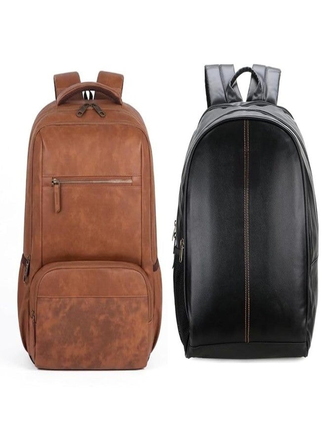 Treggo Premium Anti Theft Faux Leather Laptop Backpack for Men & Women, Brown & Black Laptop Bag with Multiple Compartments, Professional Office Business Travel College Backpack - Image 1