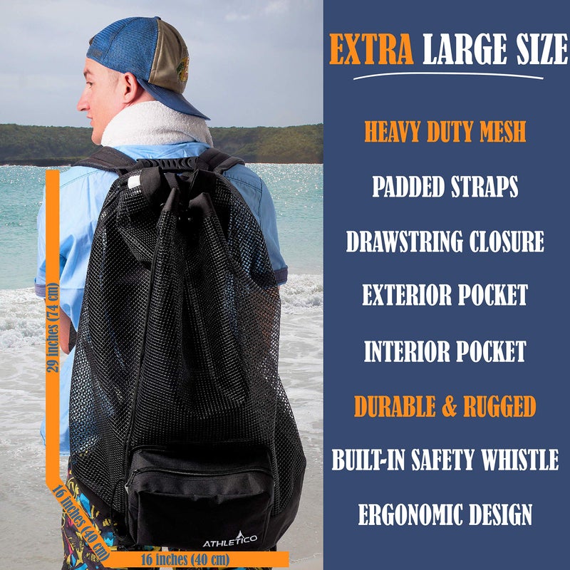 Athletico Scuba Diving Bag - XL Mesh Travel Backpack for Scuba Diving and Snorkeling Gear & Equipment - Dry Bag Holds Mask, Fins, Snorkel, and More (Black) - Image 2