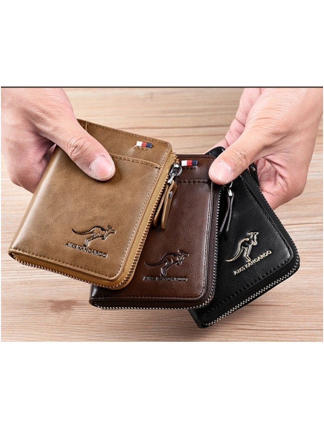 AIKS KANGAROO Men's short zippered wallet with multiple card slots,Multifunctional Card Bag,Men's Wallet Anti-theft Brush Wallet,Gift for men ,Gift for Ramadan to men，Ramadan Gift - Image 3