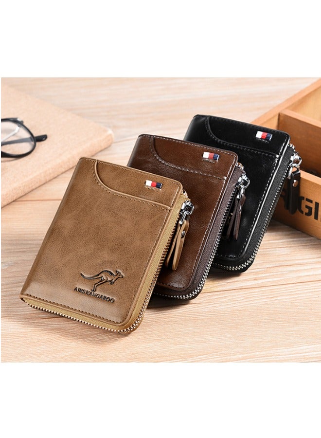 AIKS KANGAROO Men's short zippered wallet with multiple card slots,Multifunctional Card Bag,Men's Wallet Anti-theft Brush Wallet,Gift for men ,Gift for Ramadan to men，Ramadan Gift - Image 2