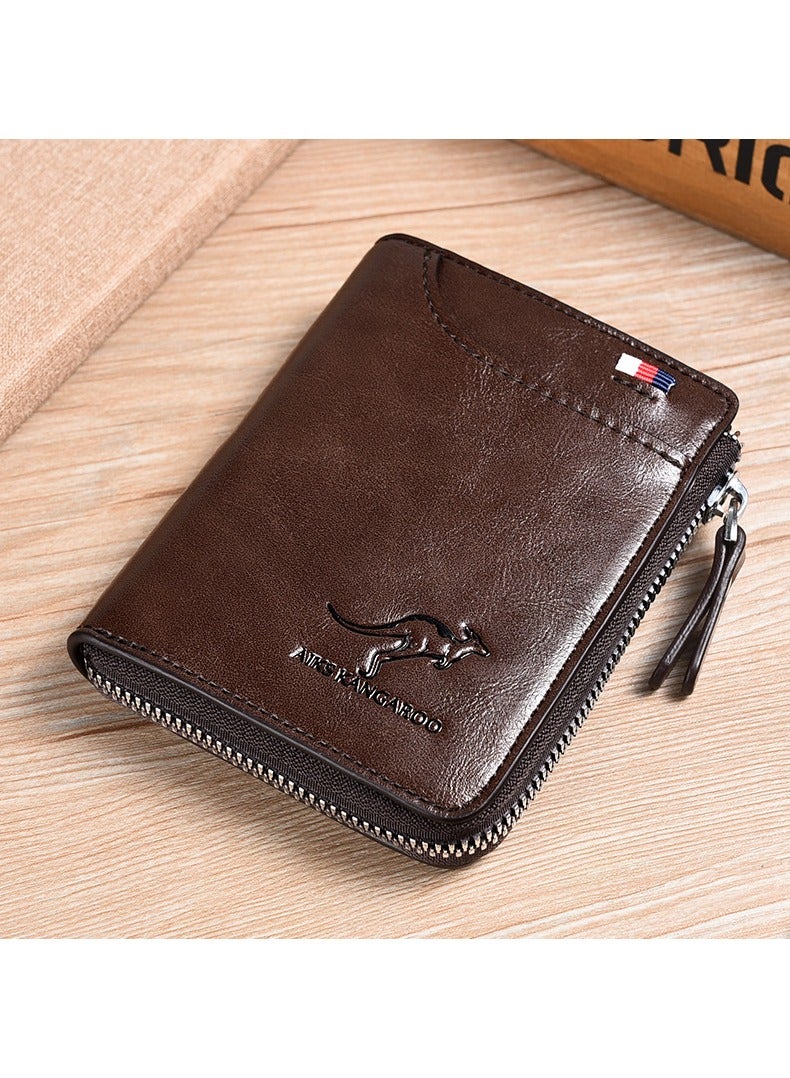 AIKS KANGAROO Men's short zippered wallet with multiple card slots,Multifunctional Card Bag,Men's Wallet Anti-theft Brush Wallet,Gift for men ,Gift for Ramadan to men，Ramadan Gift - Image 1