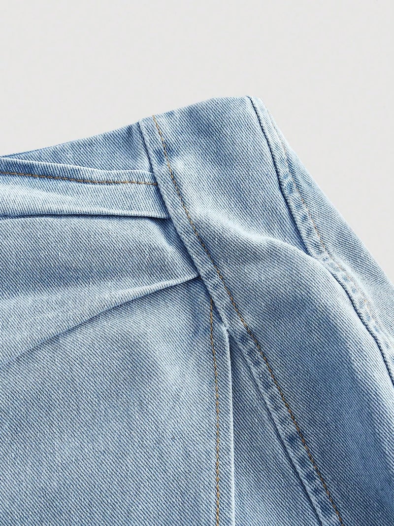 WDIRARA Women's Low Rise Wrap Asymmetrical Denim Skirt Short Jean Skirts Medium Wash Large - Image 3
